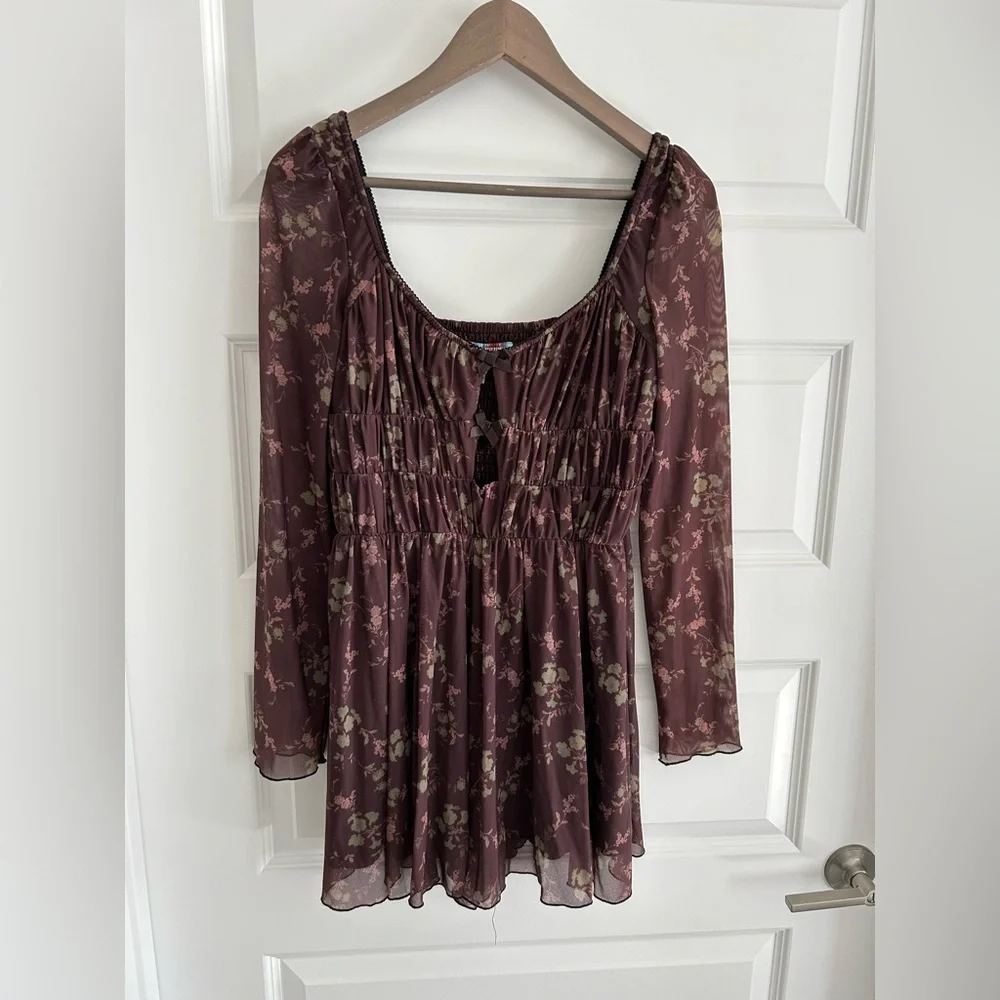 Urban Outfitters Diana Floral Cut Out Romper Brown Green Size L - Picture 2 of 16